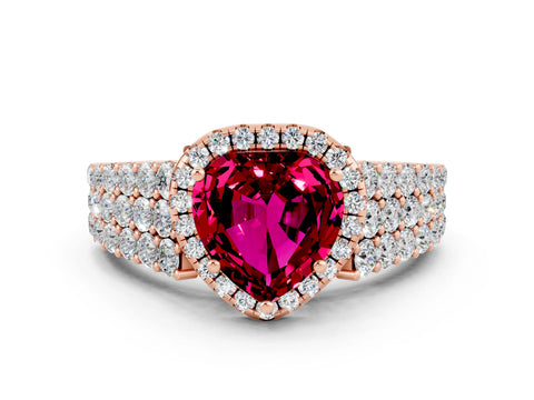 Rose gold Heart Cut Halo Pavé Diamond Engagement Ring with Split Shank and Four-Prong Setting