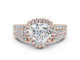 Rose gold Heart Cut Halo Pavé Diamond Engagement Ring with Split Shank and Four-Prong Setting