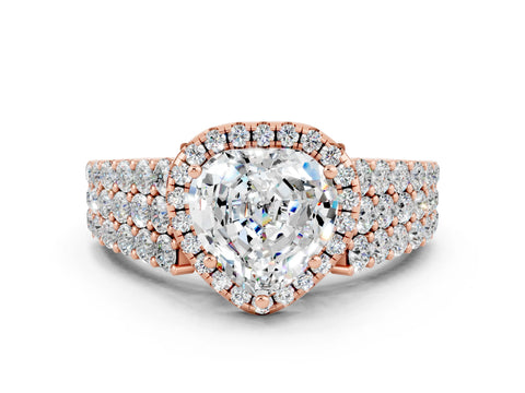 Rose gold Heart Cut Halo Pavé Diamond Engagement Ring with Split Shank and Four-Prong Setting