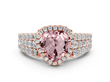 Rose gold Heart Cut Halo Pavé Diamond Engagement Ring with Split Shank and Four-Prong Setting