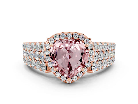 Rose gold Heart Cut Halo Pavé Diamond Engagement Ring with Split Shank and Four-Prong Setting