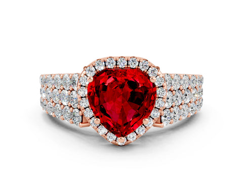 Rose gold Heart Cut Halo Pavé Diamond Engagement Ring with Split Shank and Four-Prong Setting