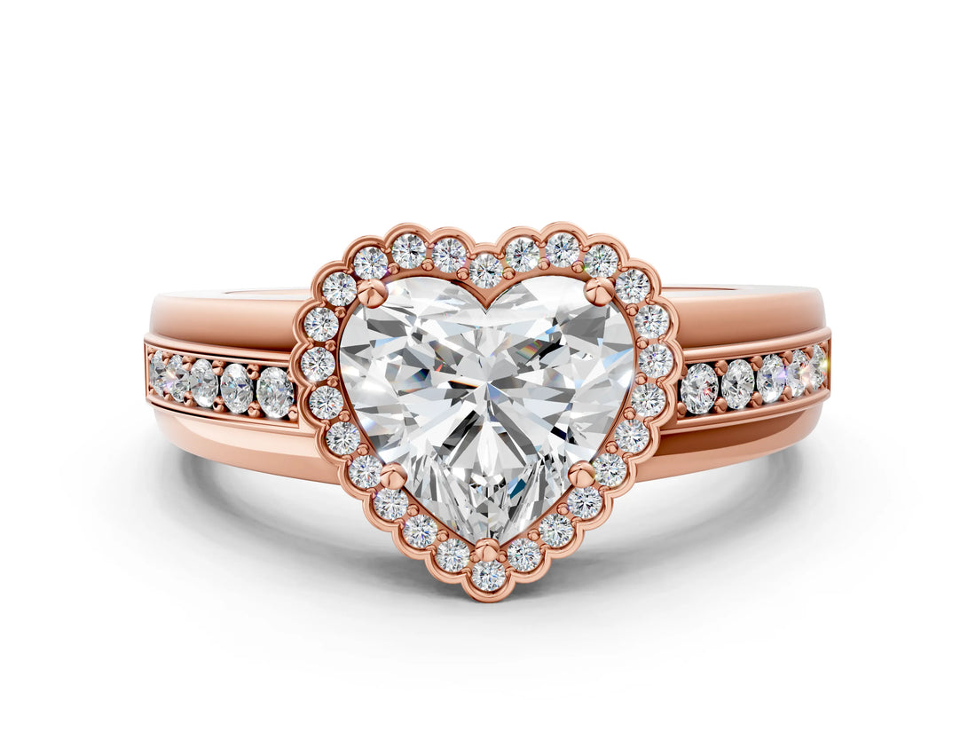 Rose gold Heart Cut Halo Pave Band Four-Prong Ring_60