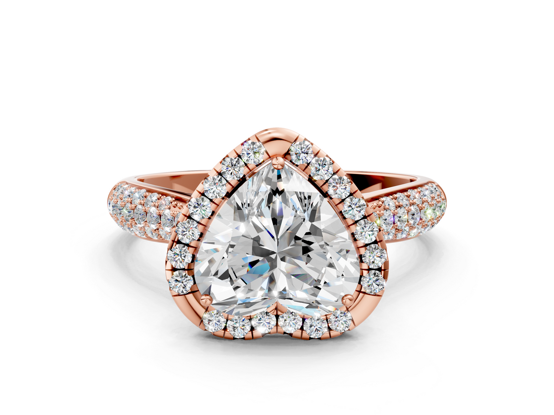 Rose gold Heart Cut Halo Pave Band Four-Prong Setting Ring_20