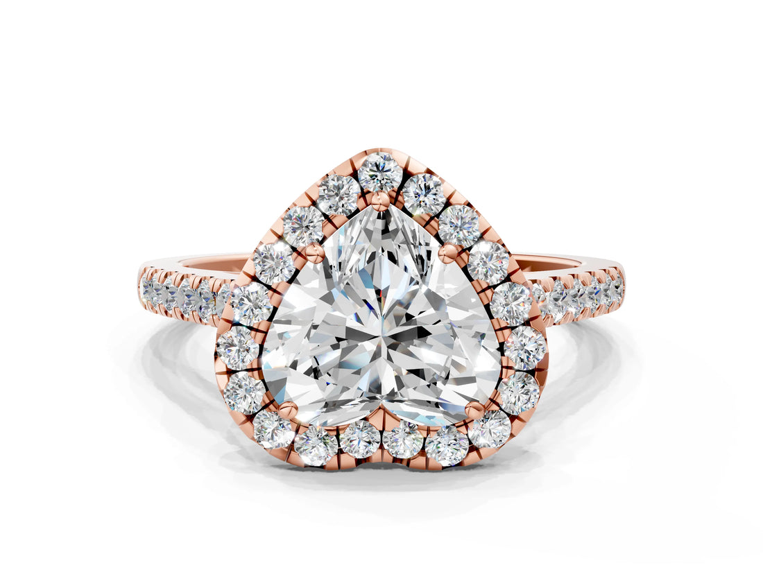 Rose gold Heart Cut Halo Pave Diamond Engagement Ring with Four-Prong Setting_3