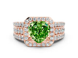 Rose gold Heart Cut Halo Peridot Ring with Split Shank and Four-Prong Setting