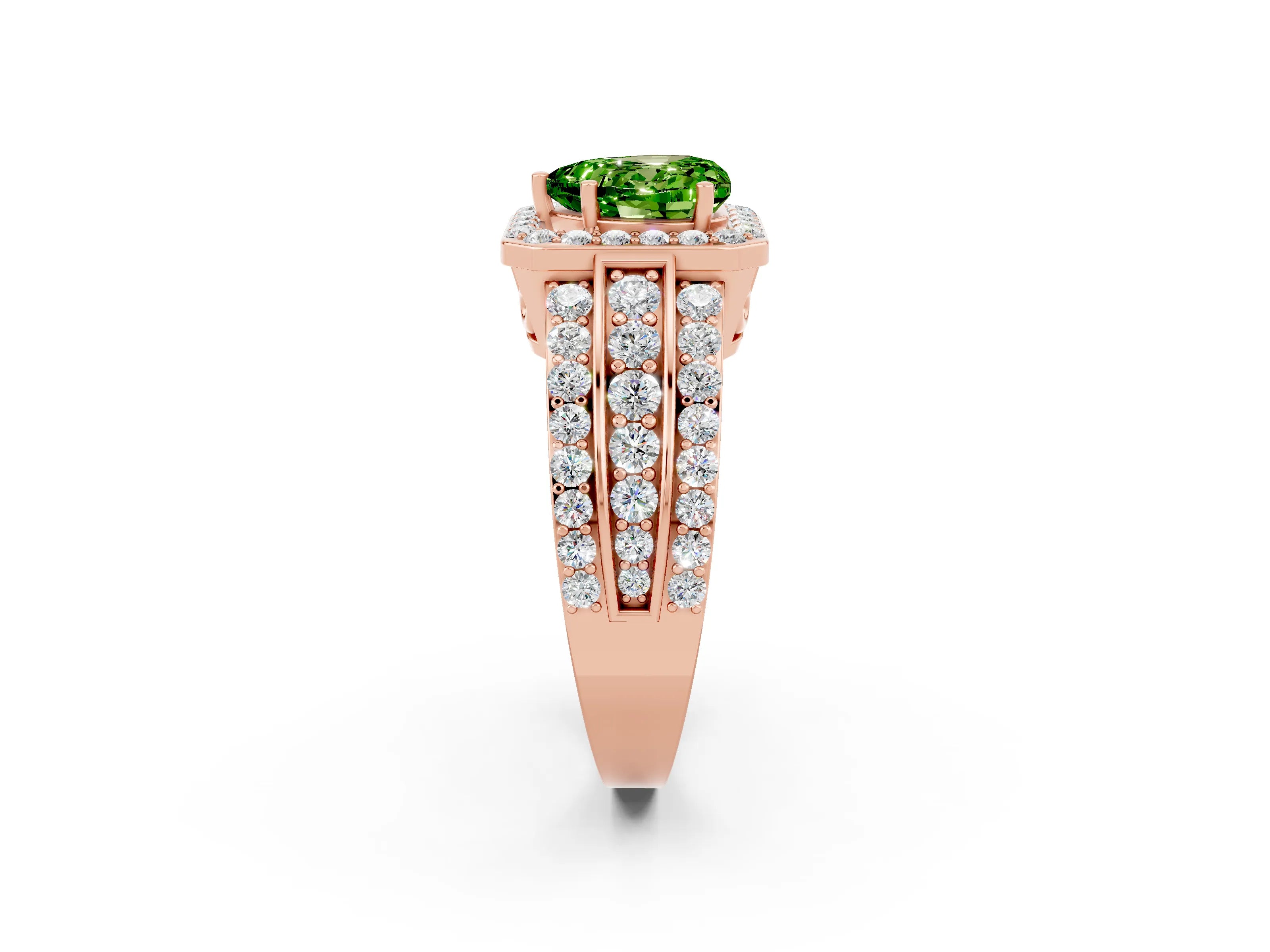 Rose gold Heart Cut Halo Peridot Ring with Split Shank and Four-Prong Setting_2