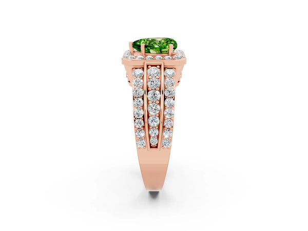 Rose gold Heart Cut Halo Peridot Ring with Round  Split Shank and Prong Setting