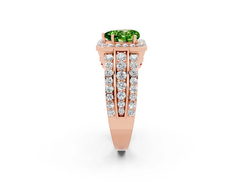 Rose gold Heart Cut Halo Peridot Ring with Split Shank and Four-Prong Setting_2