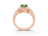 Rose gold Heart Cut Halo Peridot Ring with Split Shank and Four-Prong Setting_3