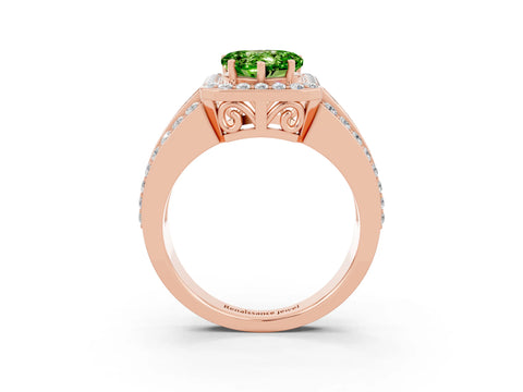 Rose gold Heart Cut Halo Peridot Ring with Split Shank and Four-Prong Setting_3