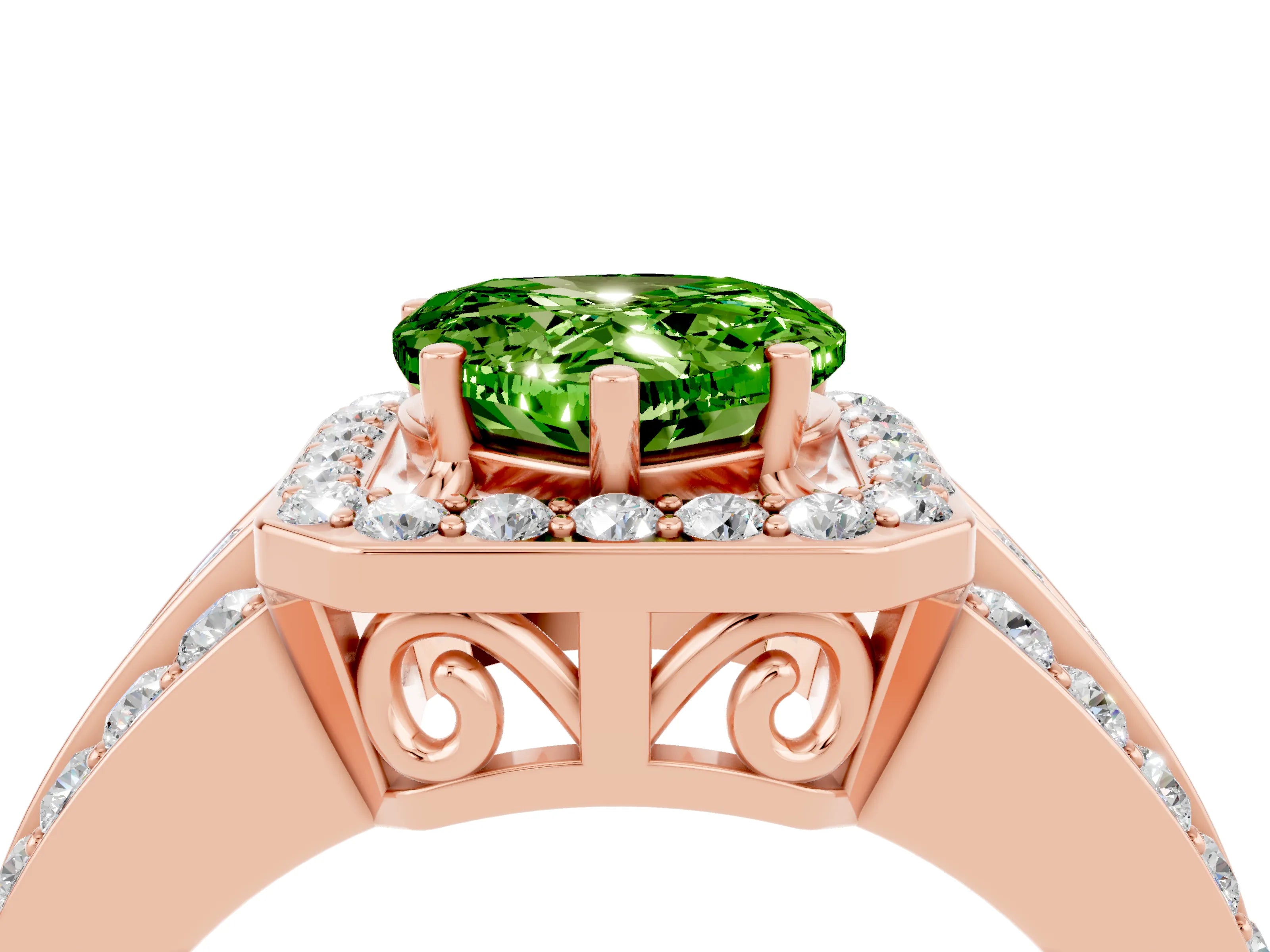 Rose gold Heart Cut Halo Peridot Ring with Split Shank and Four-Prong Setting_4