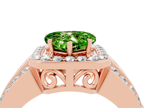 Rose gold Heart Cut Halo Peridot Ring with Split Shank and Four-Prong Setting_4