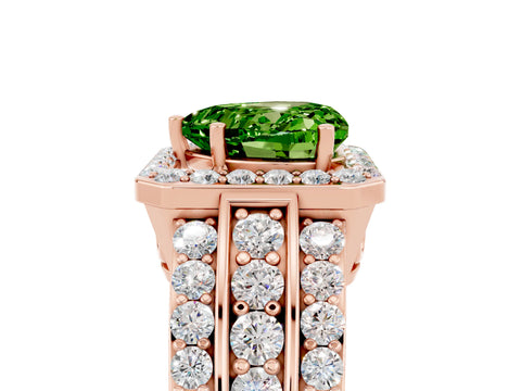 Rose gold Heart Cut Halo Peridot Ring with Split Shank and Four-Prong Setting_5