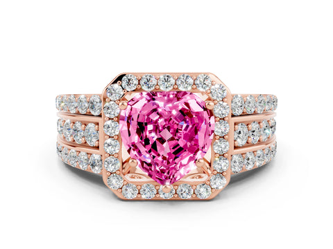 Rose gold Heart Cut Halo Pink Sapphire Ring with Split Shank and Four-Prong Setting_24