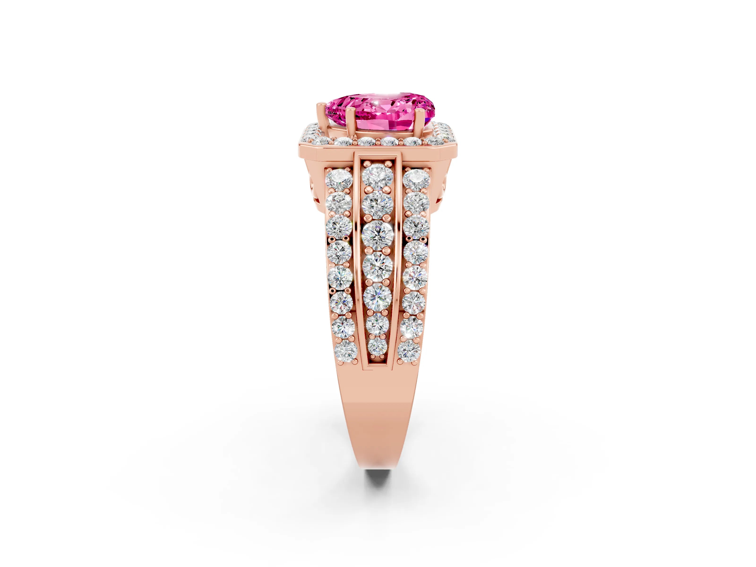 Rose gold Heart Cut Halo Pink Sapphire Ring with Split Shank and Four-Prong Setting_26