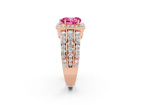 Rose gold Heart Cut Halo Pink Sapphire Ring with Split Shank and Four-Prong Setting_26