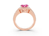 Rose gold Heart Cut Halo Pink Sapphire Ring with Split Shank and Four-Prong Setting_27