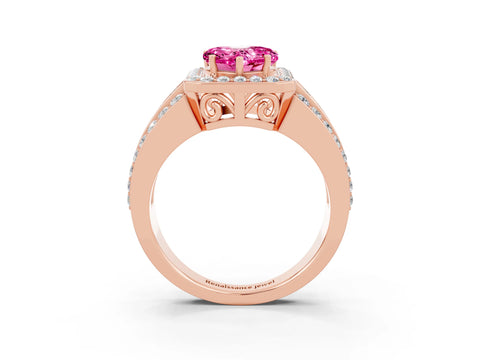 Rose gold Heart Cut Halo Pink Sapphire Ring with Split Shank and Four-Prong Setting_27
