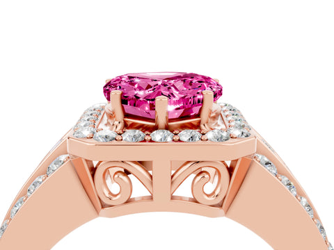 Rose gold Heart Cut Halo Pink Sapphire Ring with Split Shank and Four-Prong Setting_28