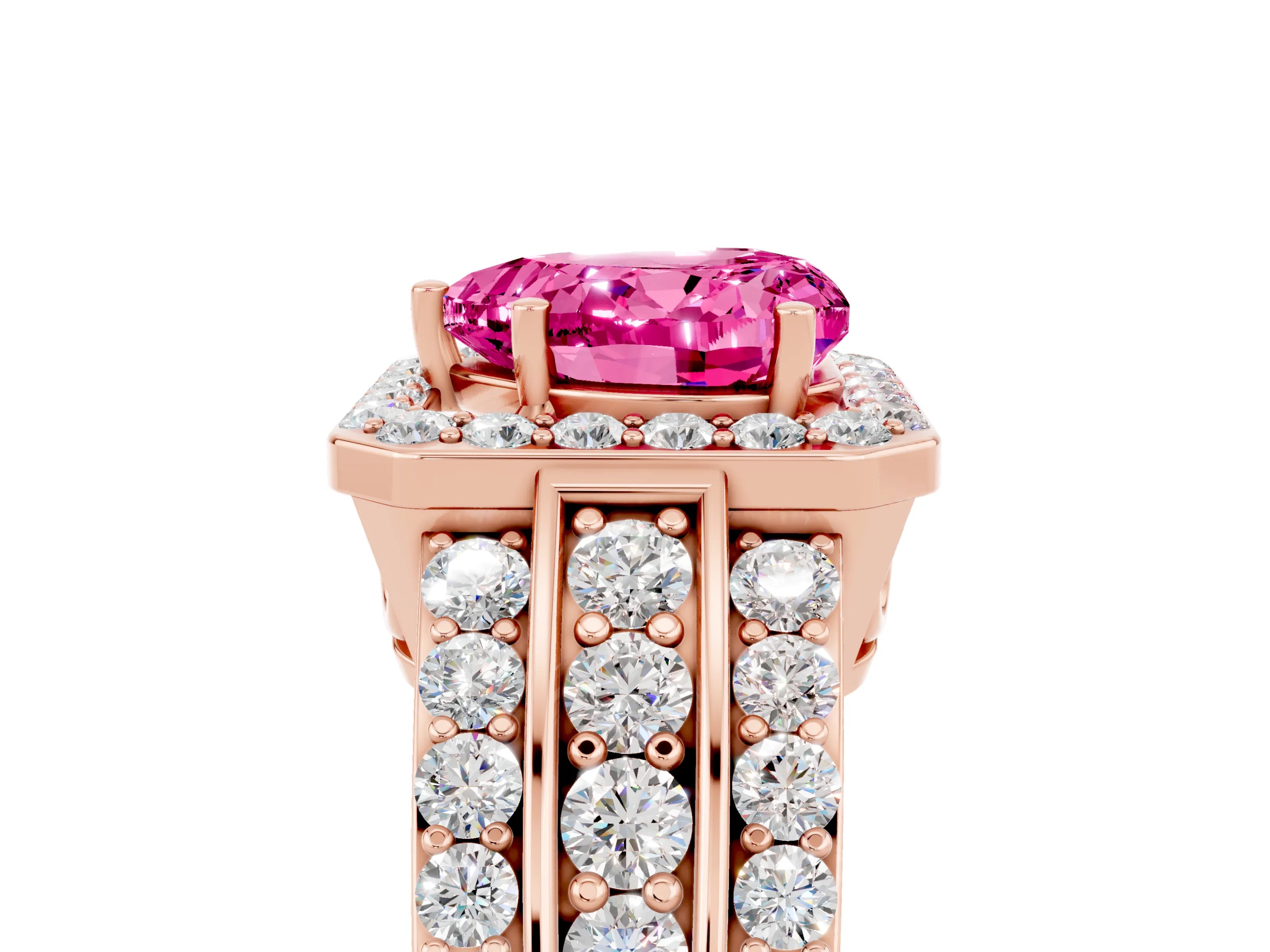 Rose gold Heart Cut Halo Pink Sapphire Ring with Split Shank and Four-Prong Setting_29