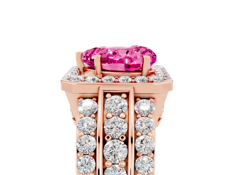 Rose gold Heart Cut Halo Pink Sapphire Ring with Split Shank and Four-Prong Setting_29