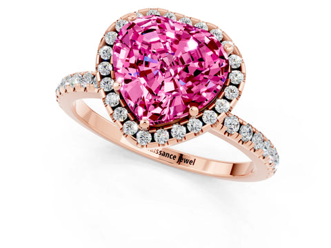 Rose gold Heart Cut Halo Round Diamond Pavé Band Four-Prong Ring_1