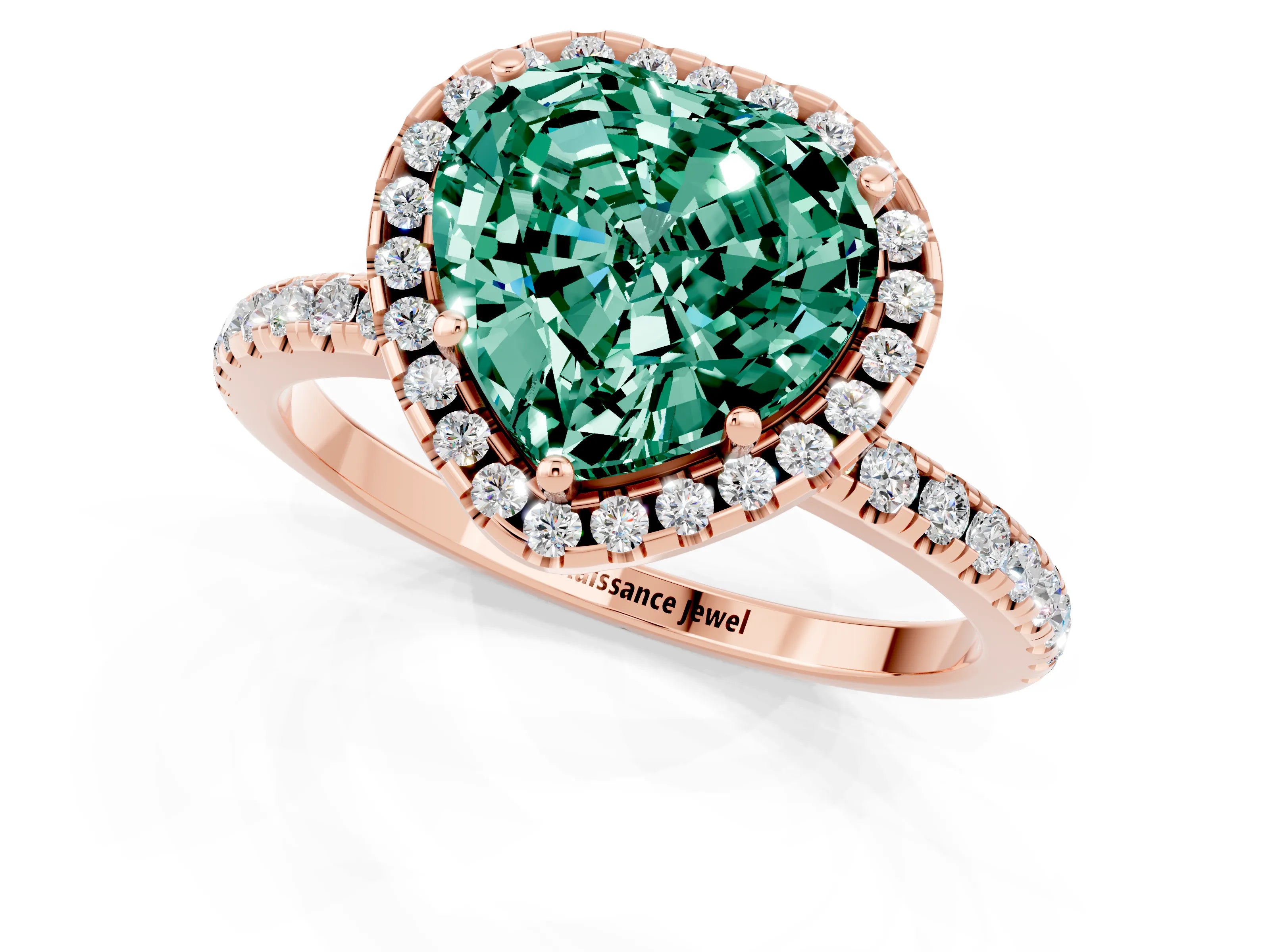 Rose gold Heart Cut Halo Round Diamond Pavé Band Four-Prong Ring_1