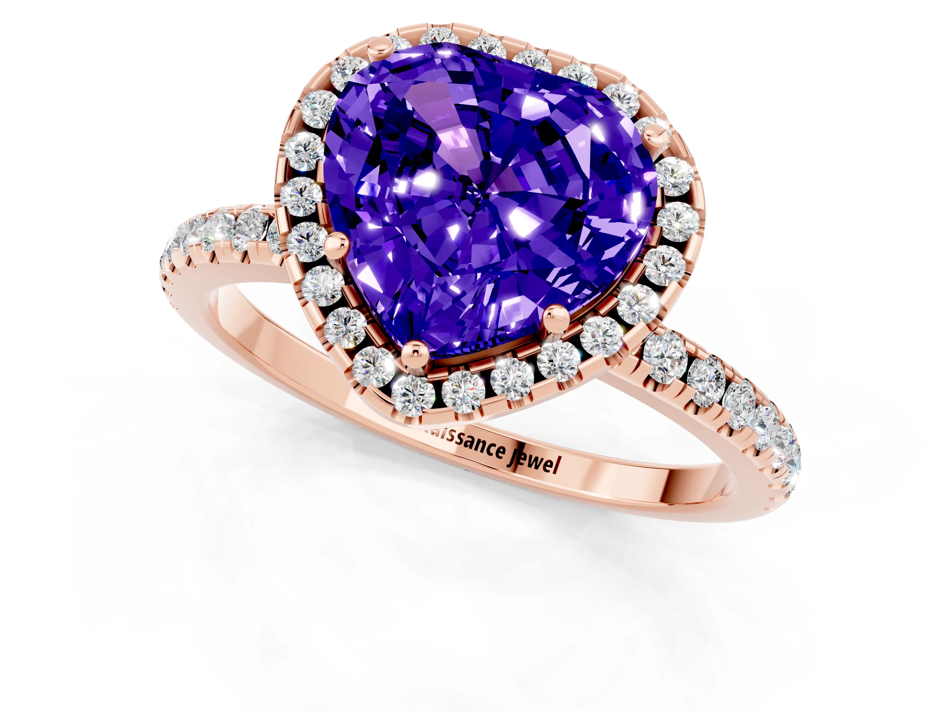 Rose gold Heart Cut Halo Round Diamond Pavé Band Four-Prong Ring_1