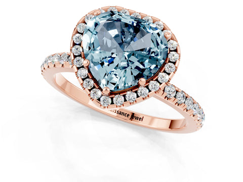 Rose gold Heart Cut Halo Round Diamond Pavé Band Four-Prong Ring_1
