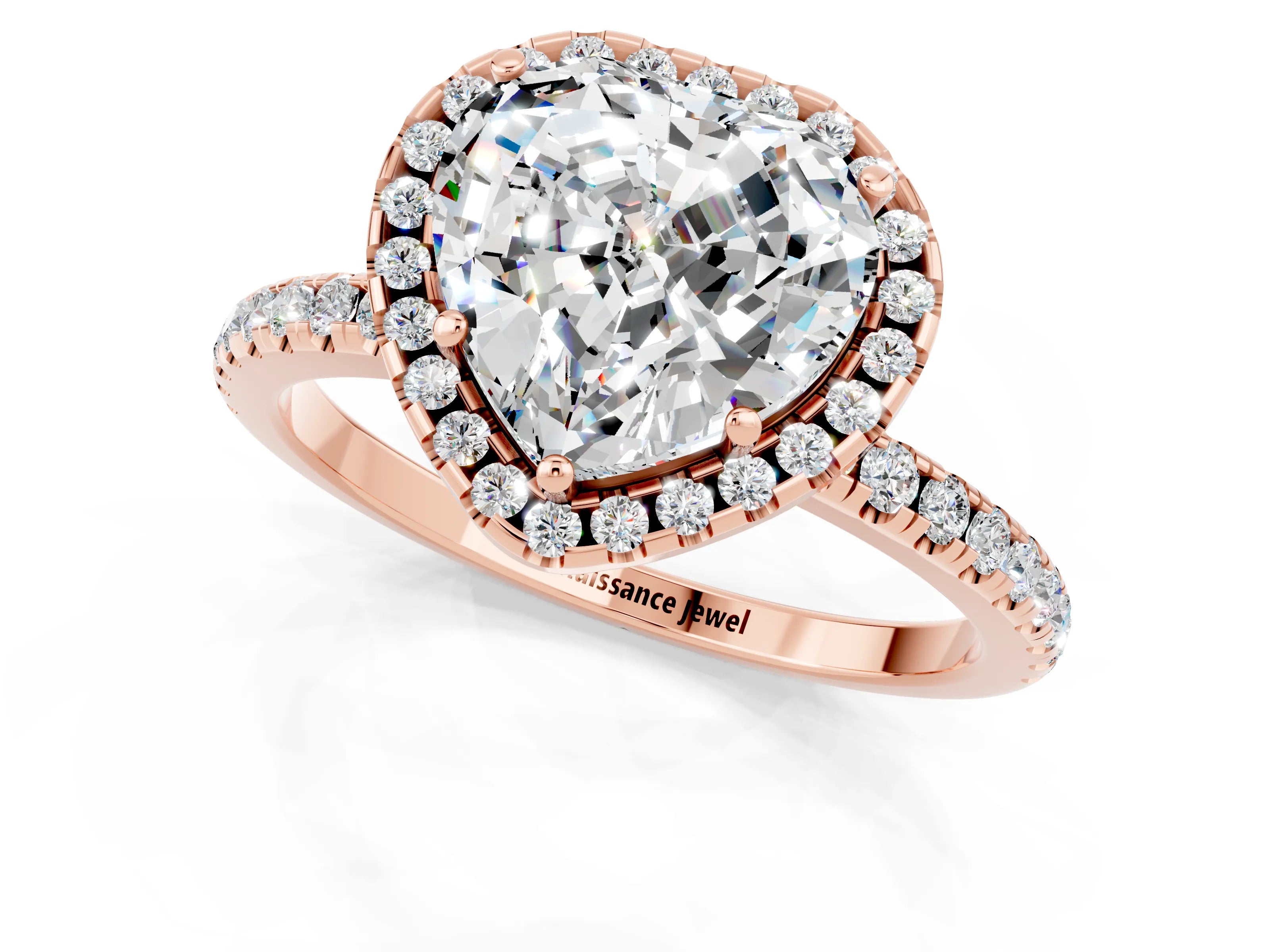 Rose gold Heart Cut Halo Round Diamond Pavé Band Four-Prong Ring_1