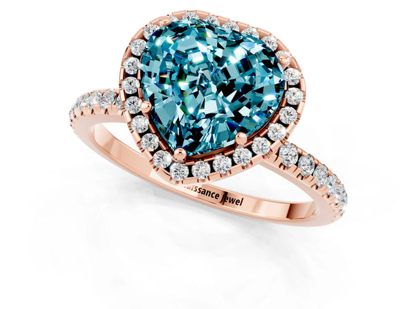 Rose gold Heart Cut Halo Round Diamond Pavé Band Four-Prong Ring