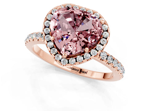 Rose gold Heart Cut Halo Round Diamond Pavé Band Four-Prong Ring_1
