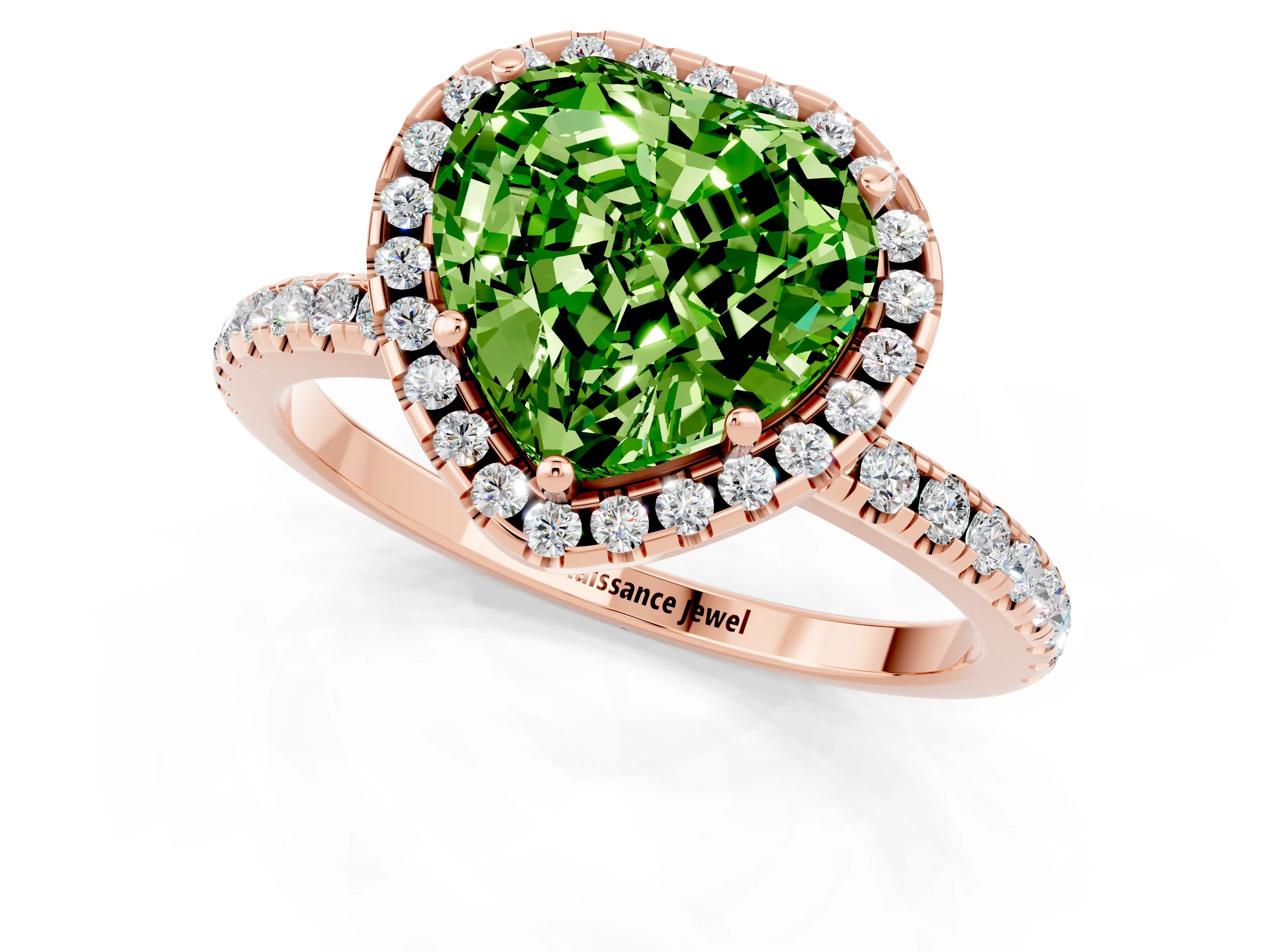 Rose gold Heart Cut Halo Round Diamond Pavé Band Four-Prong Ring_1