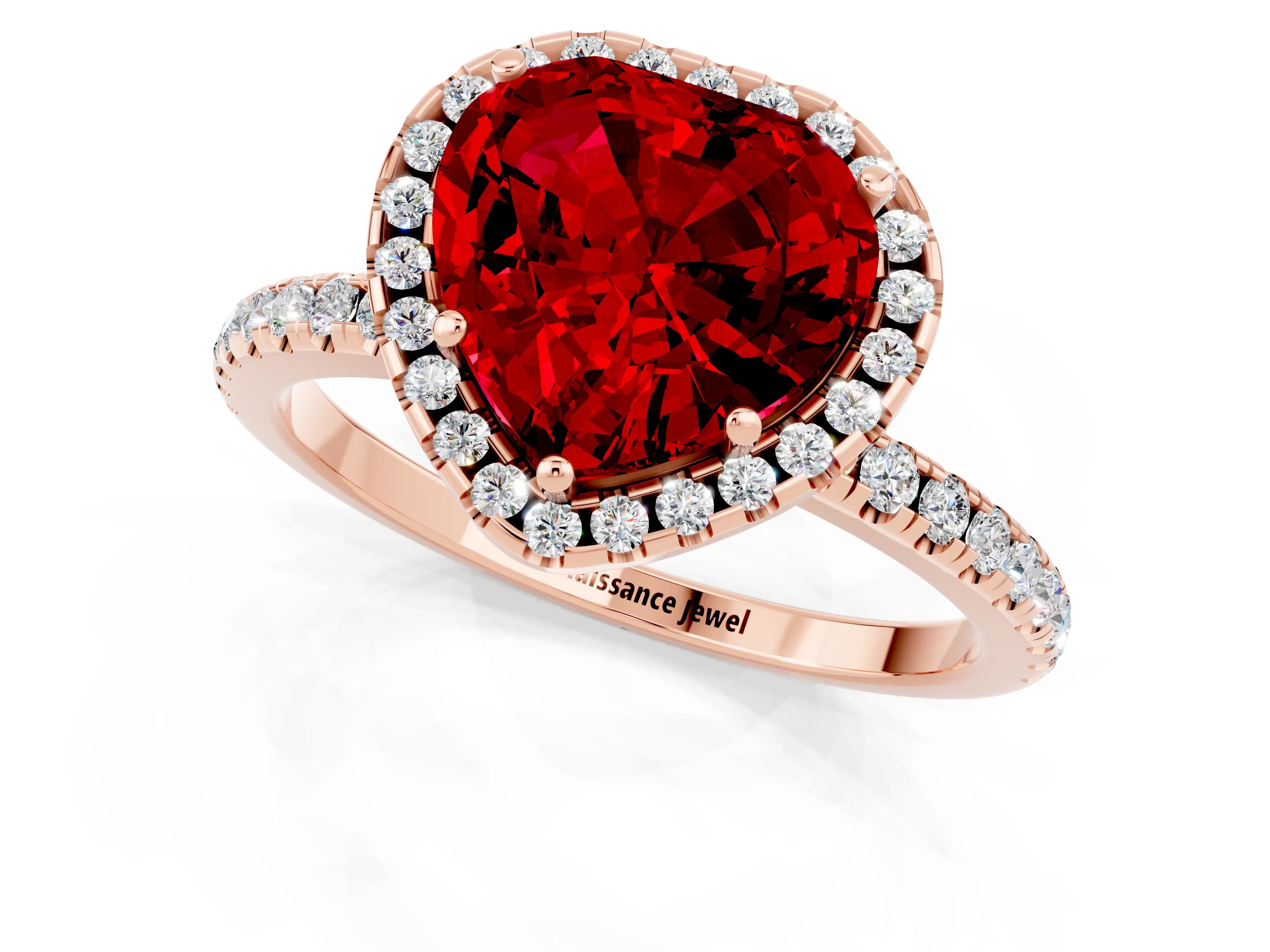 Rose gold Heart Cut Halo Round Diamond Pavé Band Four-Prong Ring_1