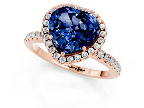 Rose gold Heart Cut Halo Round Diamond Pavé Band Four-Prong Ring_1