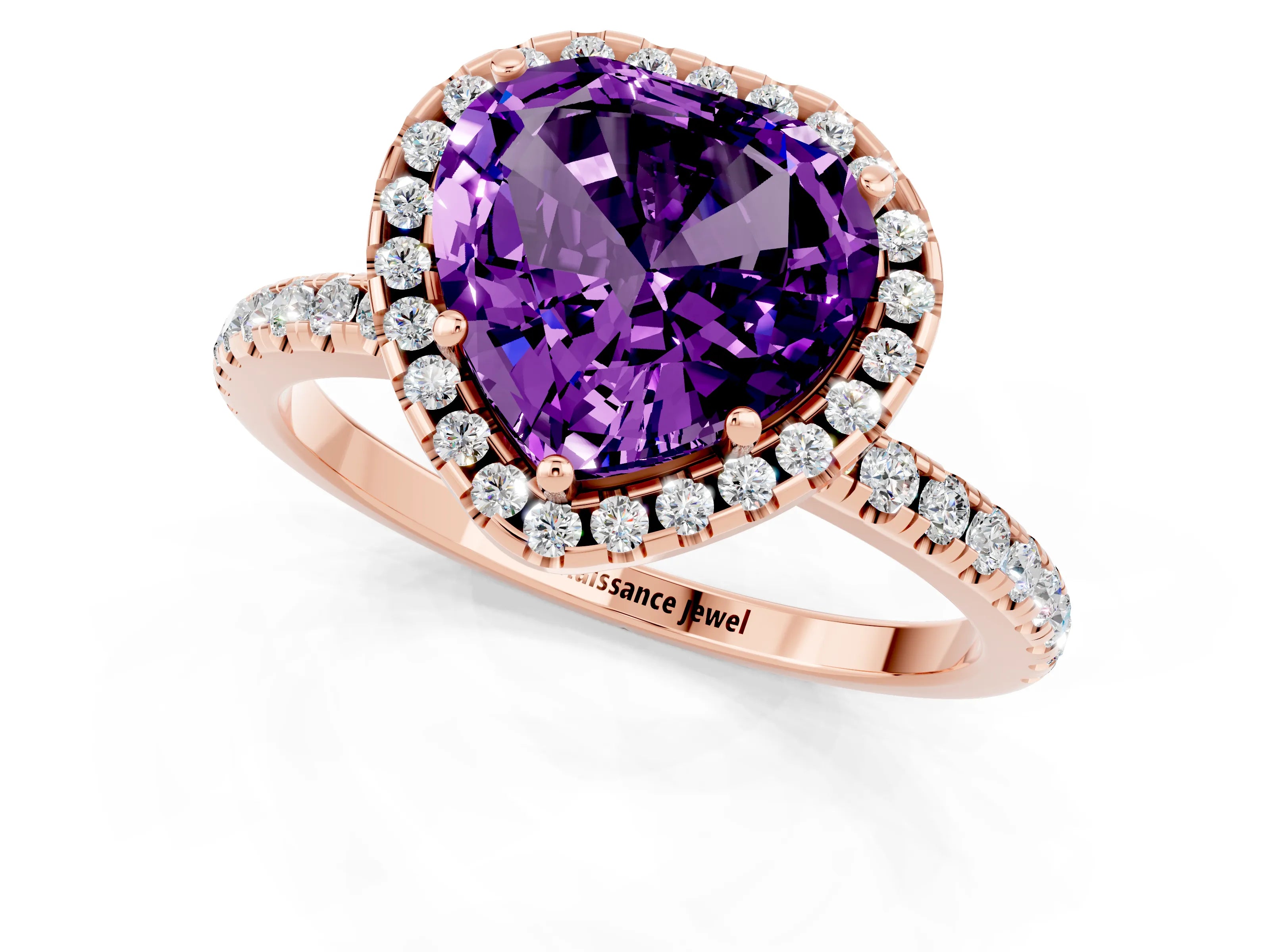 Rose gold Heart Cut Halo Round Diamond Pavé Band Four-Prong Ring_1