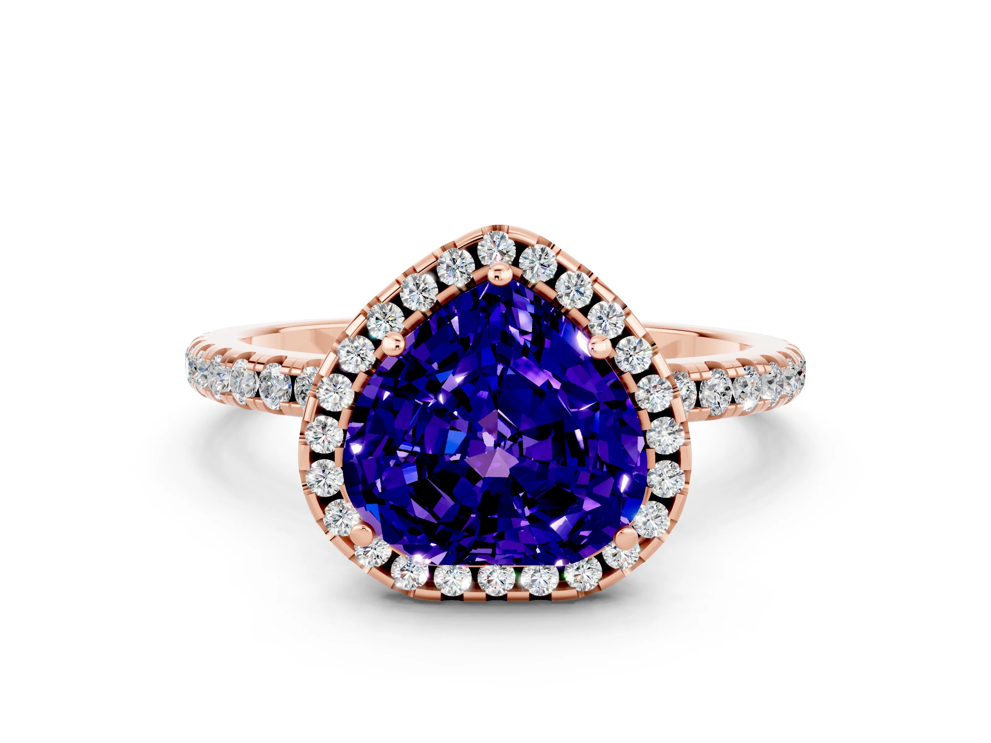 Rose gold Heart Cut Halo Round Diamond Pavé Band Four-Prong Ring