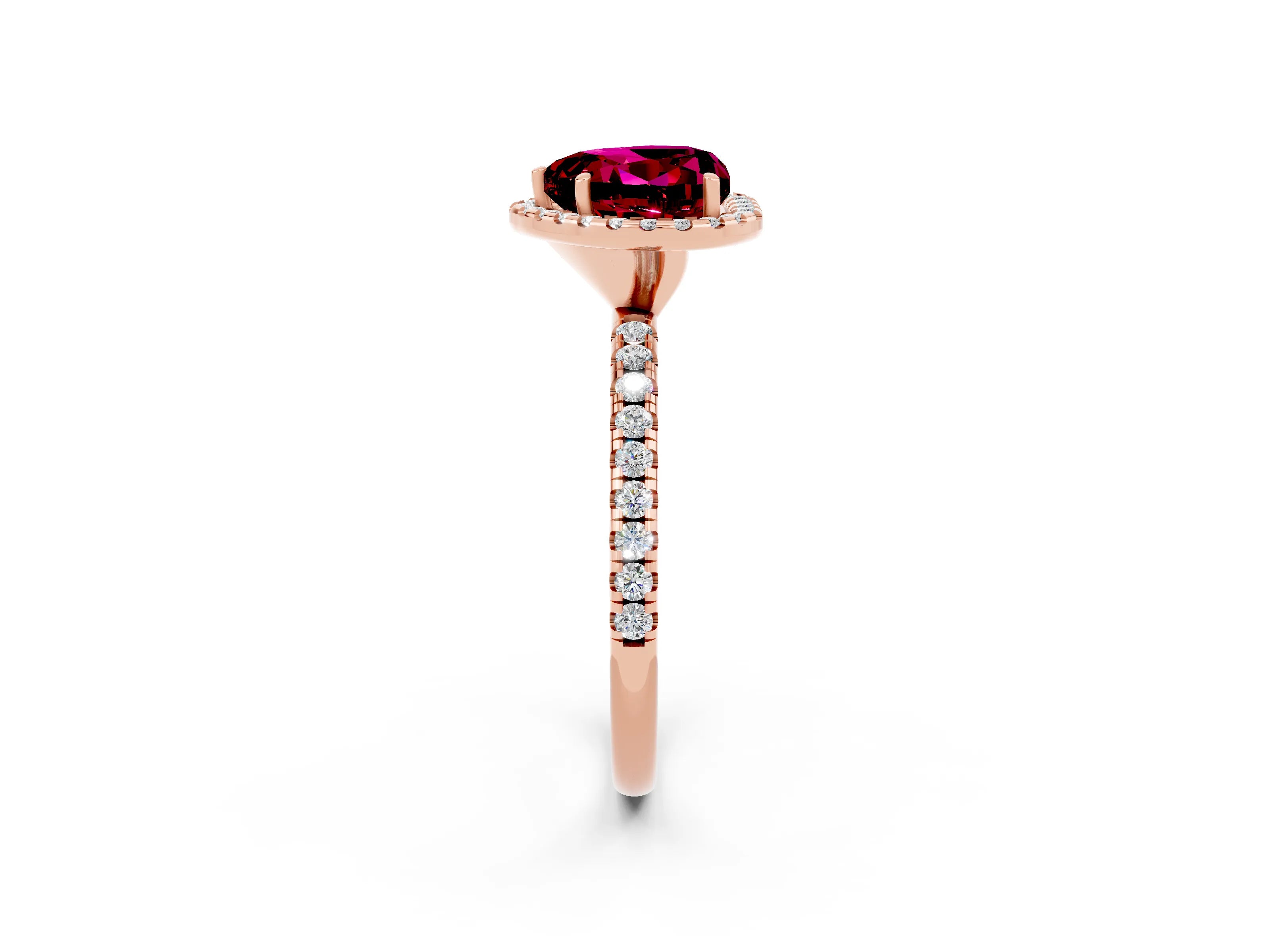 Rose gold Heart Cut Halo Round Diamond Pavé Band Four-Prong Ring_2