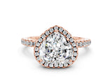 Rose gold Heart Cut Halo Round Diamond Pavé Band Four-Prong Ring