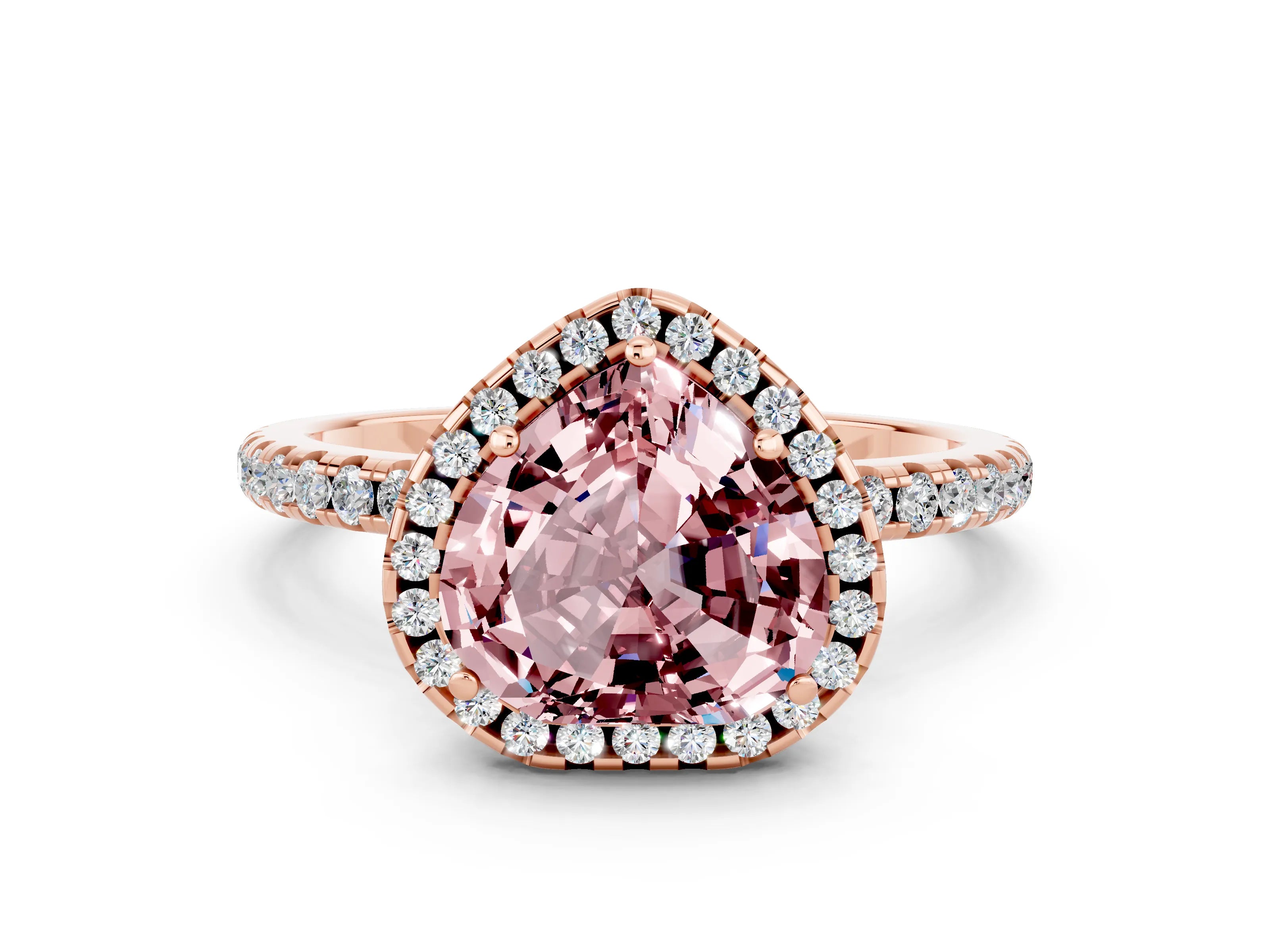 Rose gold Heart Cut Halo Round Diamond Pavé Band Four-Prong Ring