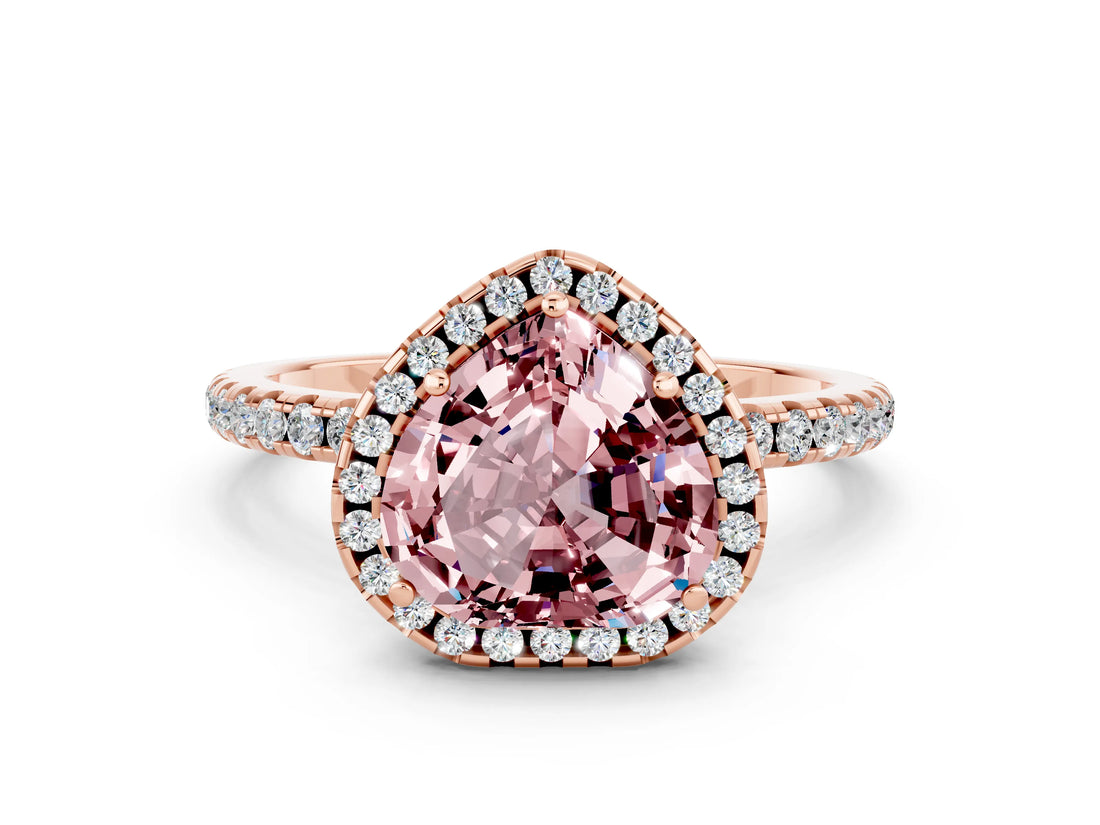 Rose gold Heart Cut Halo Round Diamond Pavé Band Four-Prong Ring