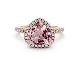 Rose gold Heart Cut Halo Round Diamond Pavé Band Four-Prong Ring