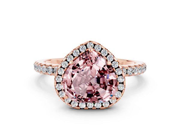 Rose gold Heart Cut Halo Round Diamond Pavé Band Four-Prong Ring