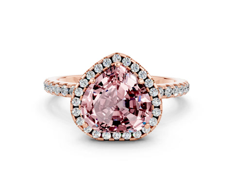 Rose gold Heart Cut Halo Round Diamond Pavé Band Four-Prong Ring
