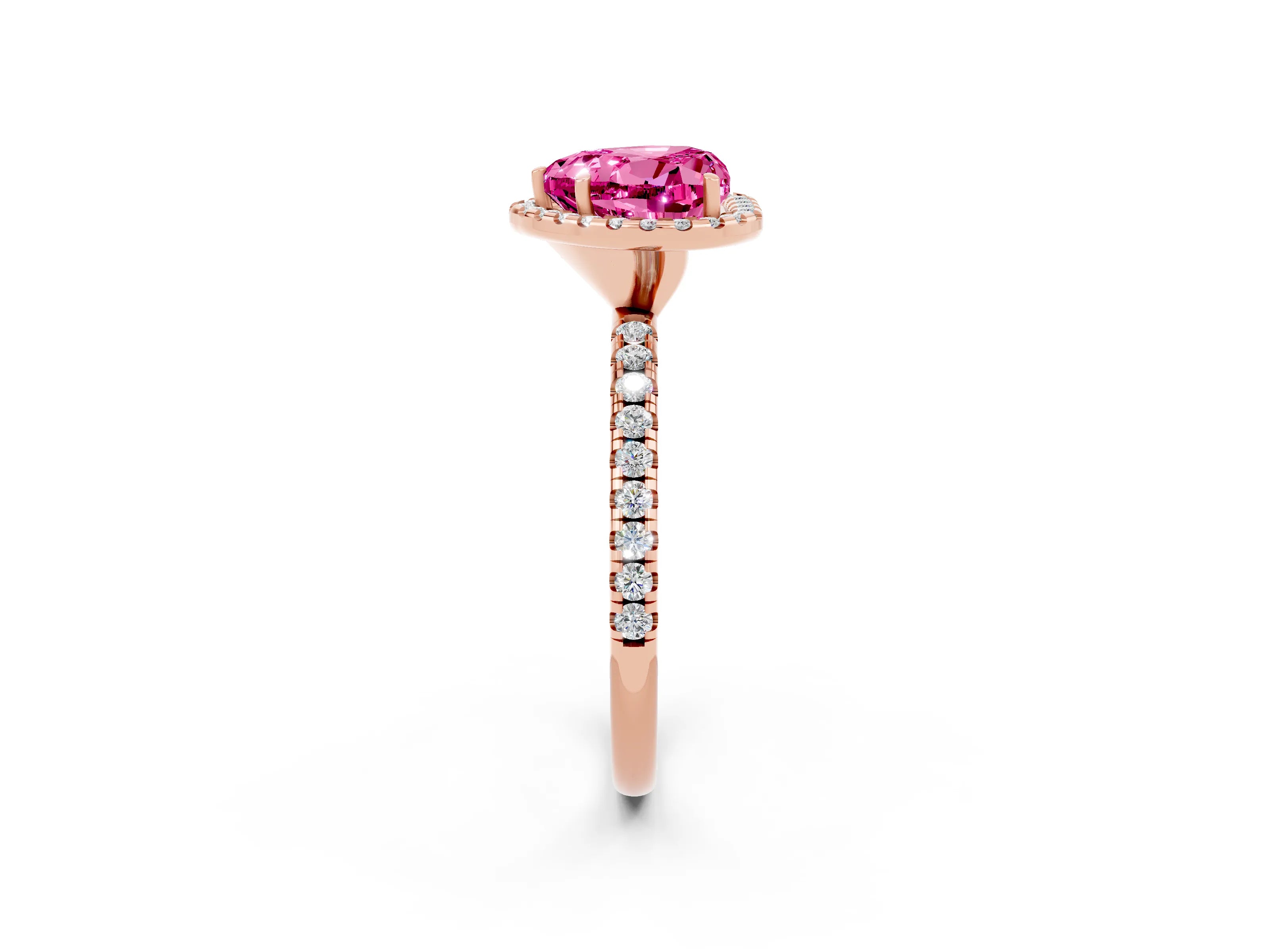 Rose gold Heart Cut Halo Round Diamond Pavé Band Four-Prong Ring_2