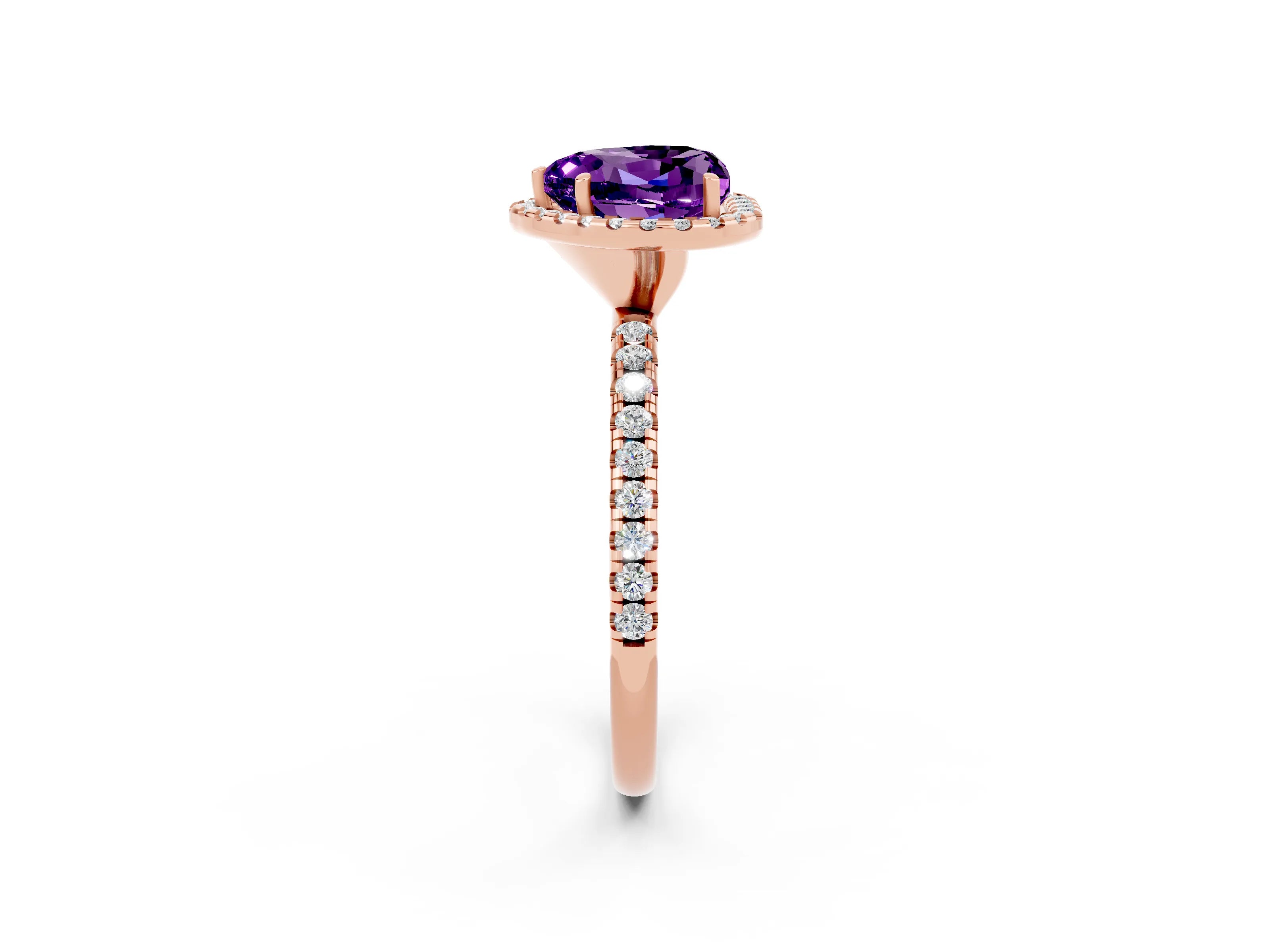 Rose gold Heart Cut Halo Round Diamond Pavé Band Four-Prong Ring_2