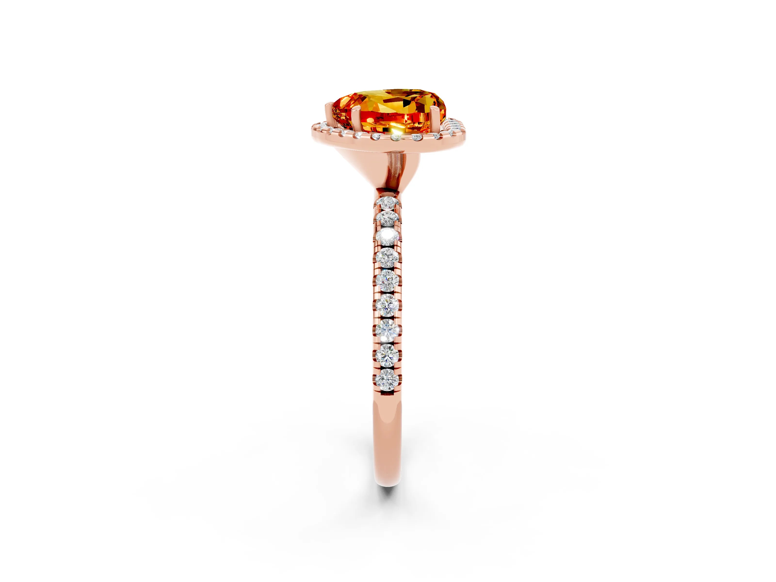 Rose gold Heart Cut Halo Round Diamond Pavé Band Four-Prong Ring_2