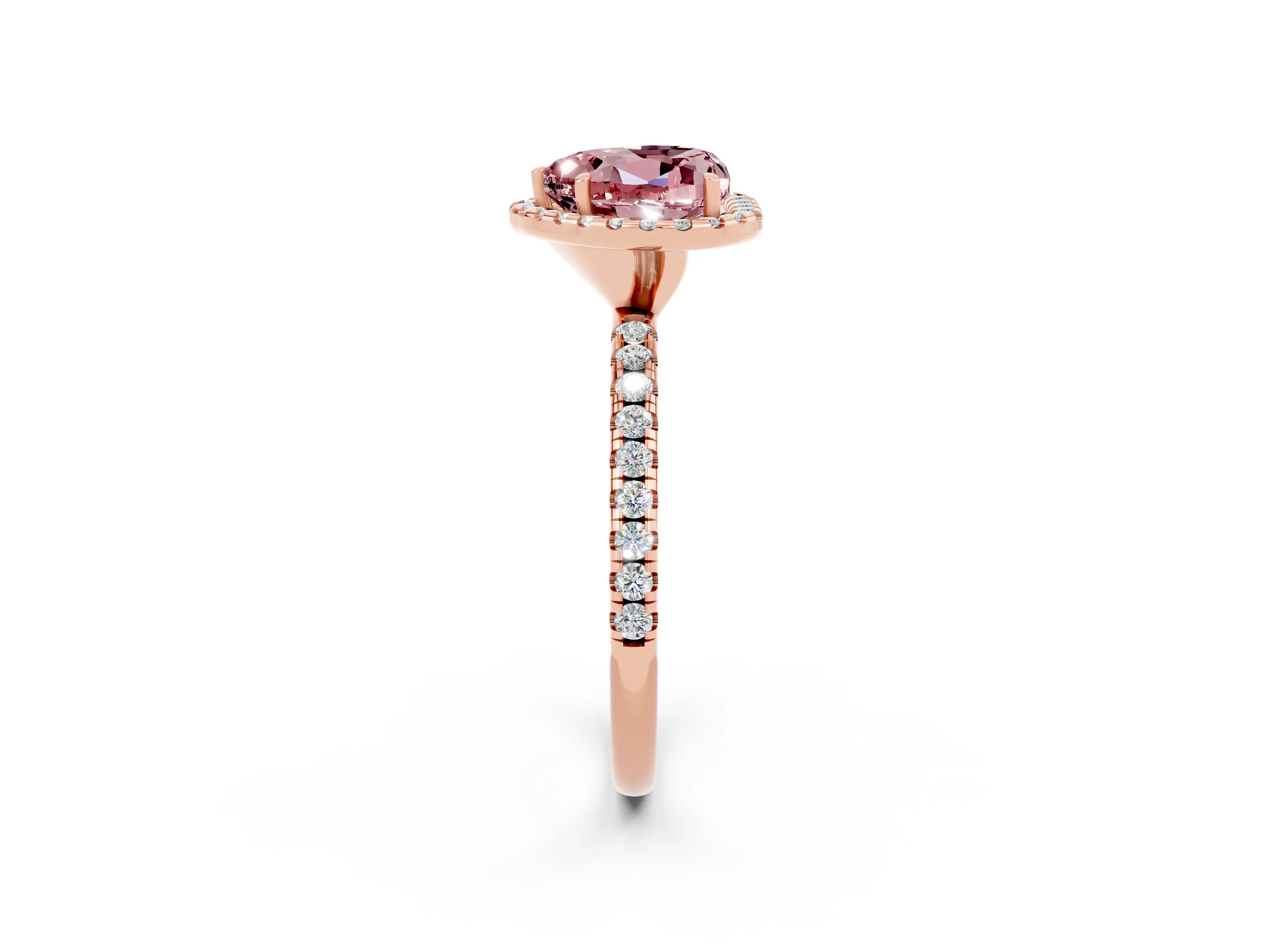 Rose gold Heart Cut Halo Round Diamond Pavé Band Four-Prong Ring_2