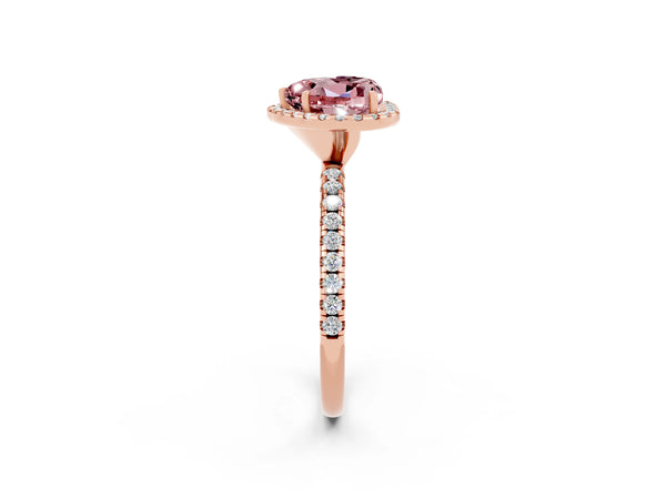 Rose gold Heart Cut Halo Round Diamond Pavé Band Four-Prong Ring